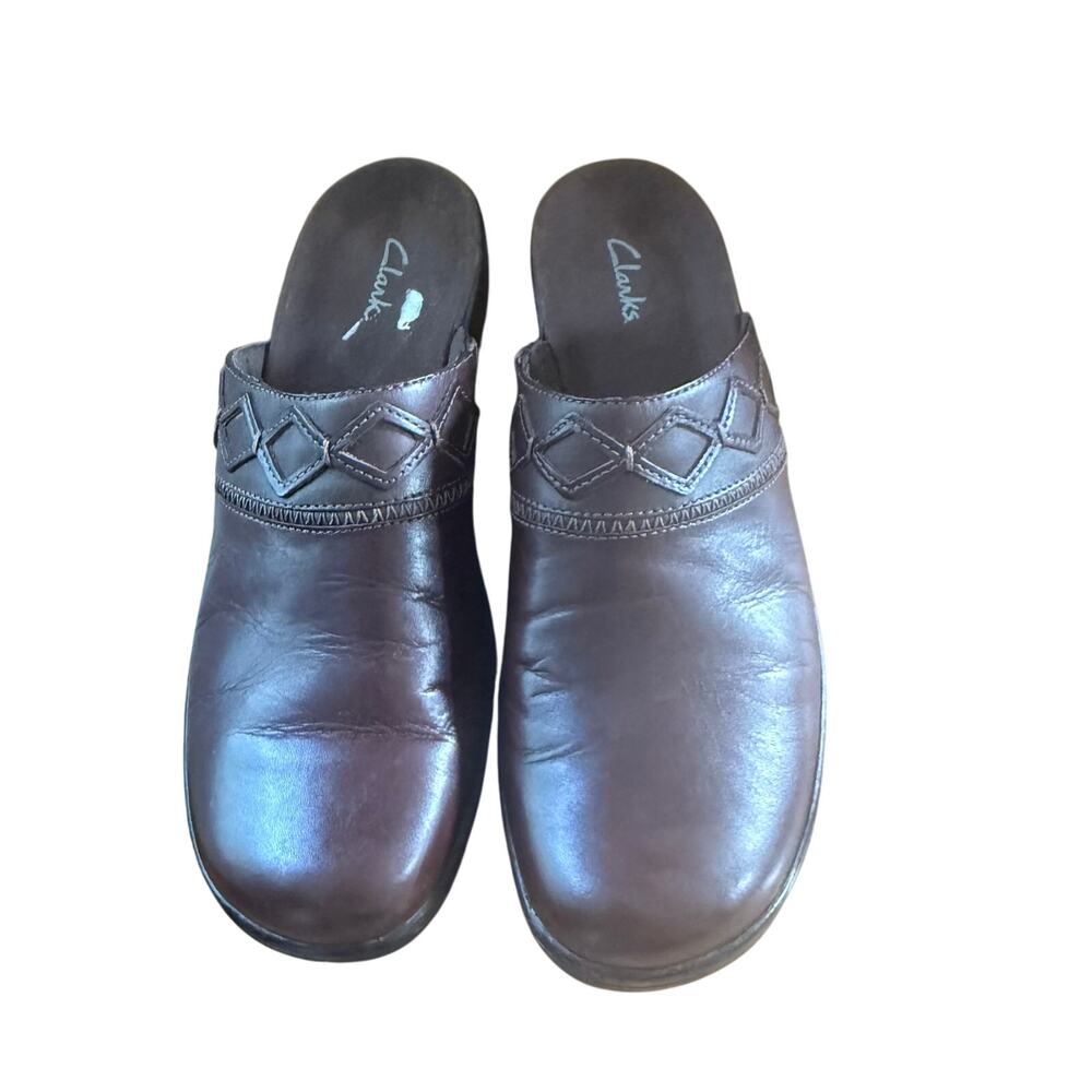 Clarks Women Bluemanor Clogs SZ 9.5 Brown Leather Comfort Classic Casual 80789